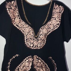 Elegant Black and Gold Embroidered Women's Dress